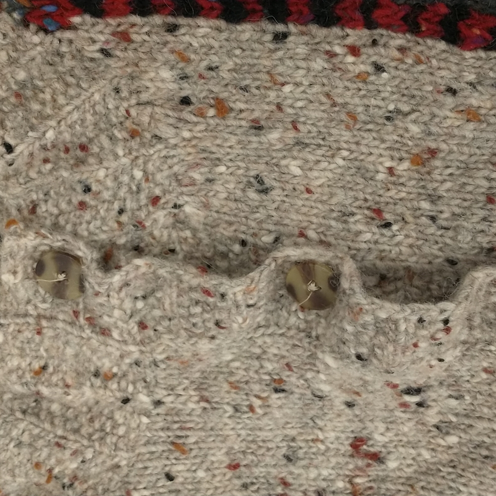 Colorful Handknit Cardigan Sweater Natural Undyed Wool Pockets Bold Pattern SeeM - Picture 11 of 13